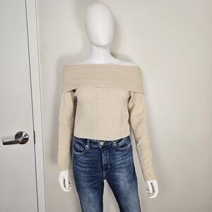 Silence + Noise Beige Claudia Off-Shoulder Sweater Sz M